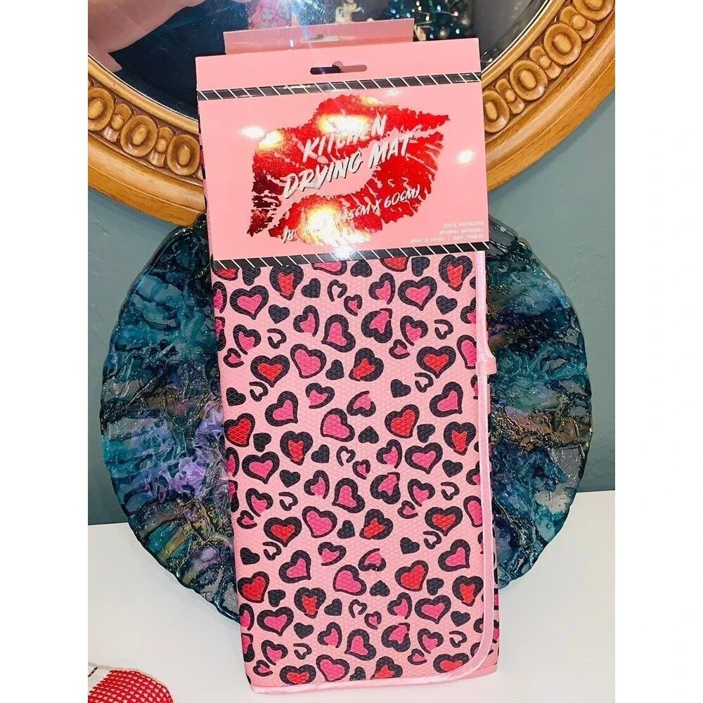 Leopard hearts valentines  Dish Mat XL Multipurpose NEW